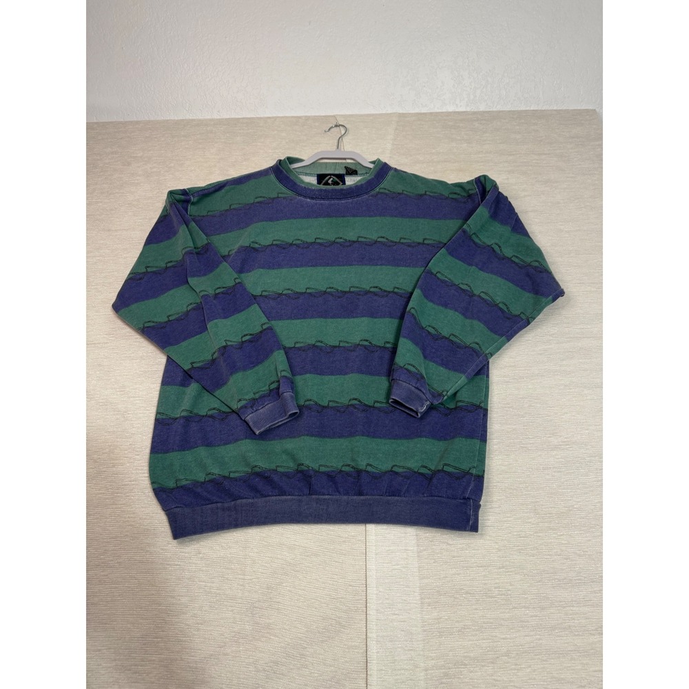 Vintage Santana Striped Crewneck Sweatshirt XL Green Purple Embroidered Retro